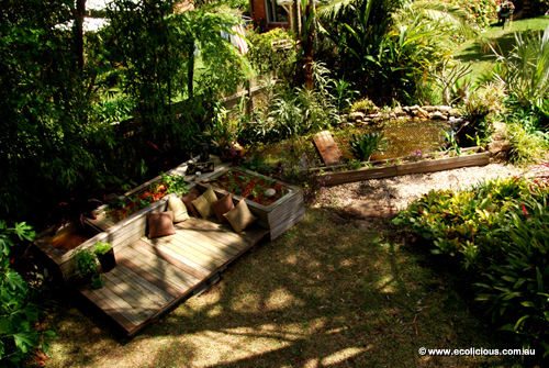 Elanora recycled aquaponics system pond and cascade